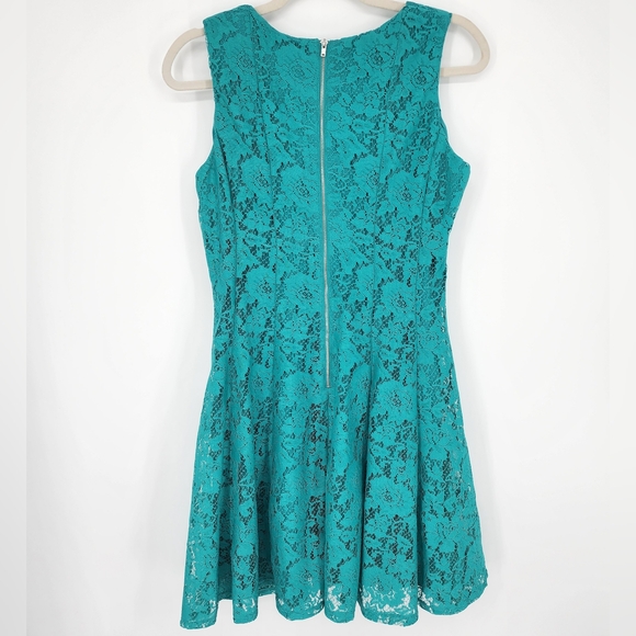 3/$25 134 Danny & Nicole Lace Dress 8 Fit & Flare Sleeveless Cocktail Teal M - Picture 2 of 9